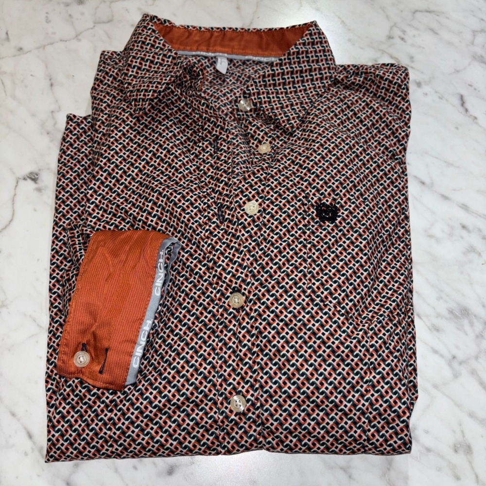 Cinch Womens‎ XL Orange Geometric Print Button Down Western Shirt MSW9164235